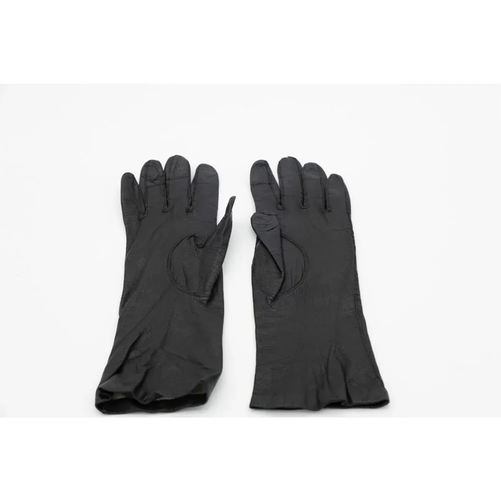Vintage 1960s KISLAV Black Leather Gloves Women’s‎ 6.5 Made in France